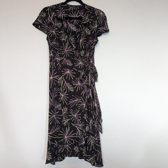 Loco Lindo Vintage Inspired Short Sleeve Wrap Midi Dress Brown Size M - Picture 4 of 8